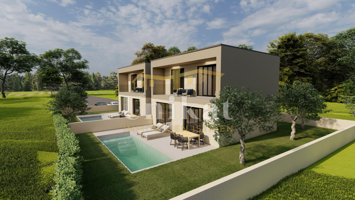 Projekt novogradnje: dvojna hiša s bazenom, 2 spalnici